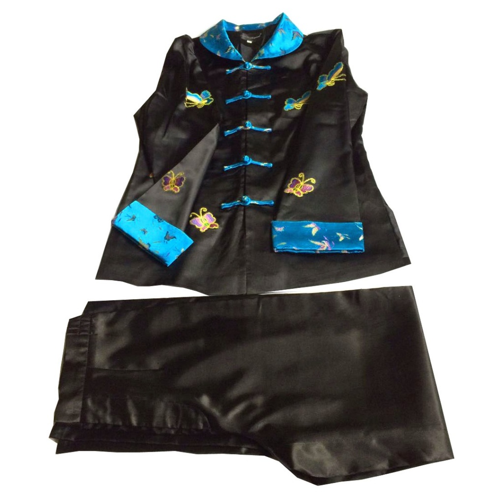 Brand new Black 100% silk Asian style suit